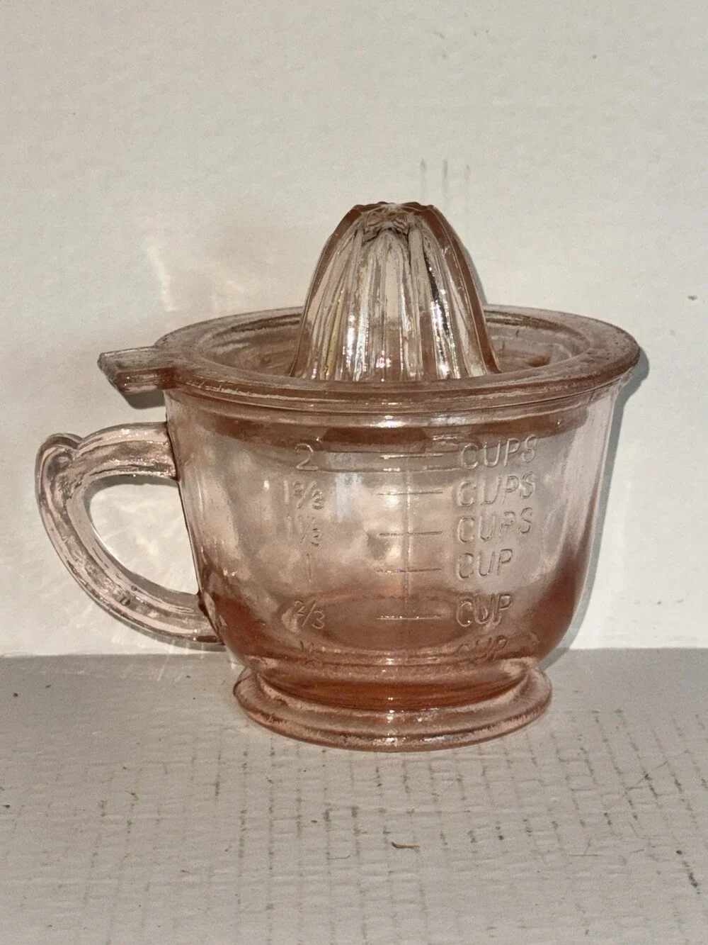 Vintage Pink Depression Glass 2 Cup Measuring Juicer Reamer Citrus Set